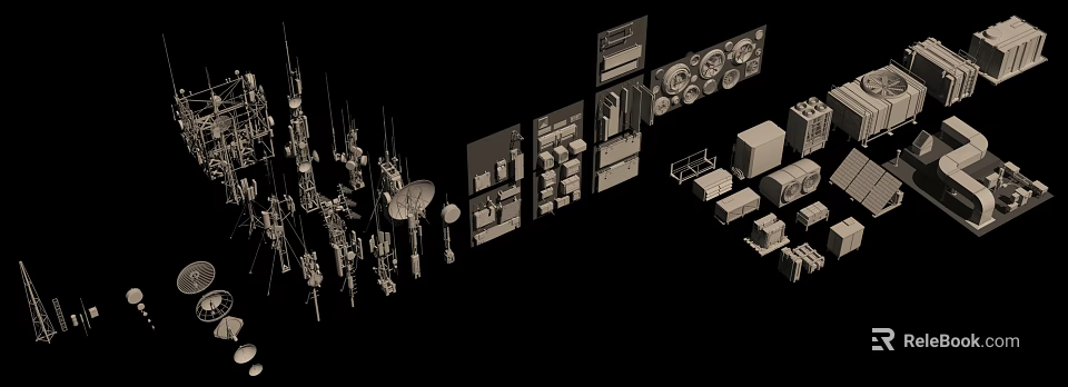 Diverse Industrial Equipment Collection Featuring Antennas Panels Sensors And Mechanical Devices 3d model 