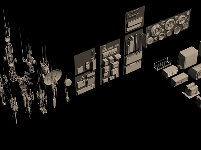 Diverse Industrial Equipment Collection Featuring Antennas Panels Sensors And Mechanical Devices 3d model