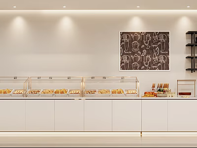 Pastry Shop Interior With Dessert Displays And Decorative Wall Art 3d model