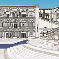 Sacred Religious Building With Symmetrical Steps Blue Flags And Ornate Decorations
