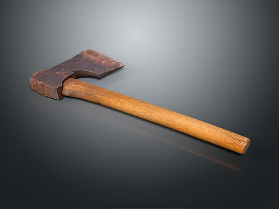Vintage Axe with Wooden Handle and Rustic Metal Head Displayed on Dark Background 3d model