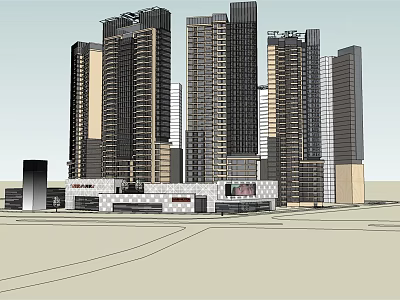 Modern Commercial Complex With High Rise Towers Retail Spaces And Modern Glass Facades 3d model