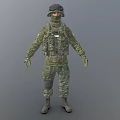 Man Wearing Camouflage Military Uniform With Helmet Face Mask And Tactical Vest