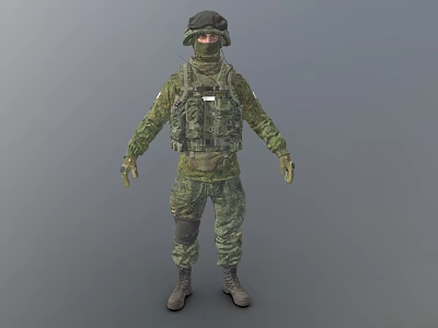Man Wearing Camouflage Military Uniform With Helmet Face Mask And Tactical Vest 3d model