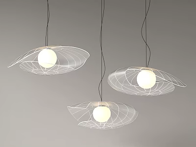 Modern Leaf Shaped Pendant Lights With Round Bulbs And Wireframe Design 3d model