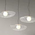 Modern Leaf Shaped Pendant Lights With Round Bulbs And Wireframe Design 3d model