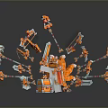 Orange and White Mechanical Weapons With Complex Components Multiple Parts And Explosive Metallic Arrangement 3d model