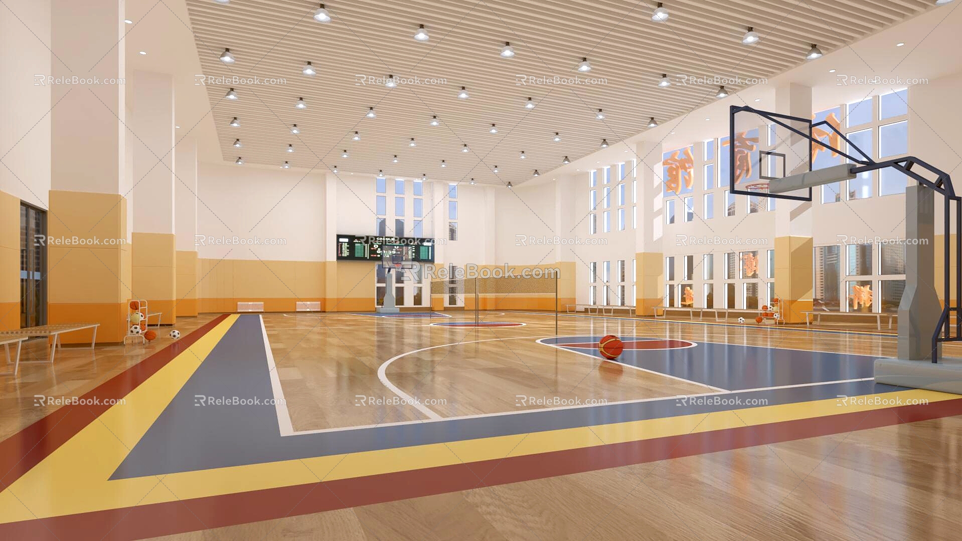 Basketball Hall Badminton Hall Gymnasium Indoor Basketball Court 3d model