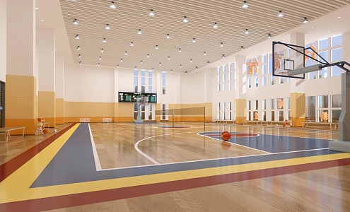 Basketball Hall Badminton Hall Gymnasium Indoor Basketball Court 3d model