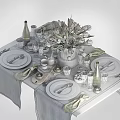 Elegant Tableware Set With White Plates Glassware Tulips Cups And Green Napkins