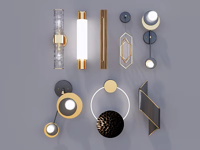 Modern Wall Lamps With Various Geometric Shapes Metal And Glass Decorative Design 3d model