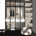 Modern Walk-in Closet Interior Design With Glass Door Cabinets Storage Shelves And Recessed Lighting