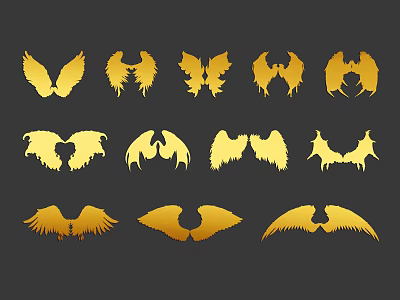 Gold Wing Pendants With Various Decorative Designs For Ornamental Use 3d model