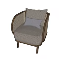 Modern Single Sofa With Rattan Armrests Wooden Legs And Neutral Upholstered Cushions