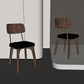 Modern Minimalist Single Chair Featuring Walnut Wood Frame Black Leather Seat And Metal Accents