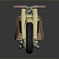 Yellow Vintage Motorcycle With Red Seat Brown Side Bag And Retro Headlight