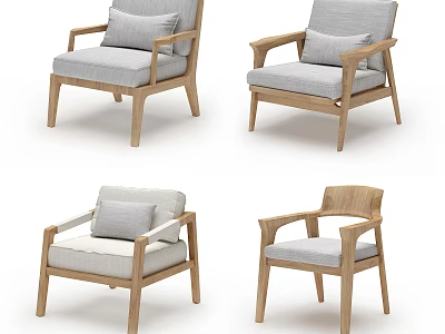 Modern Armchair With Wooden Frame Gray Cushion And Armrests For Home Interior Design 3d model
