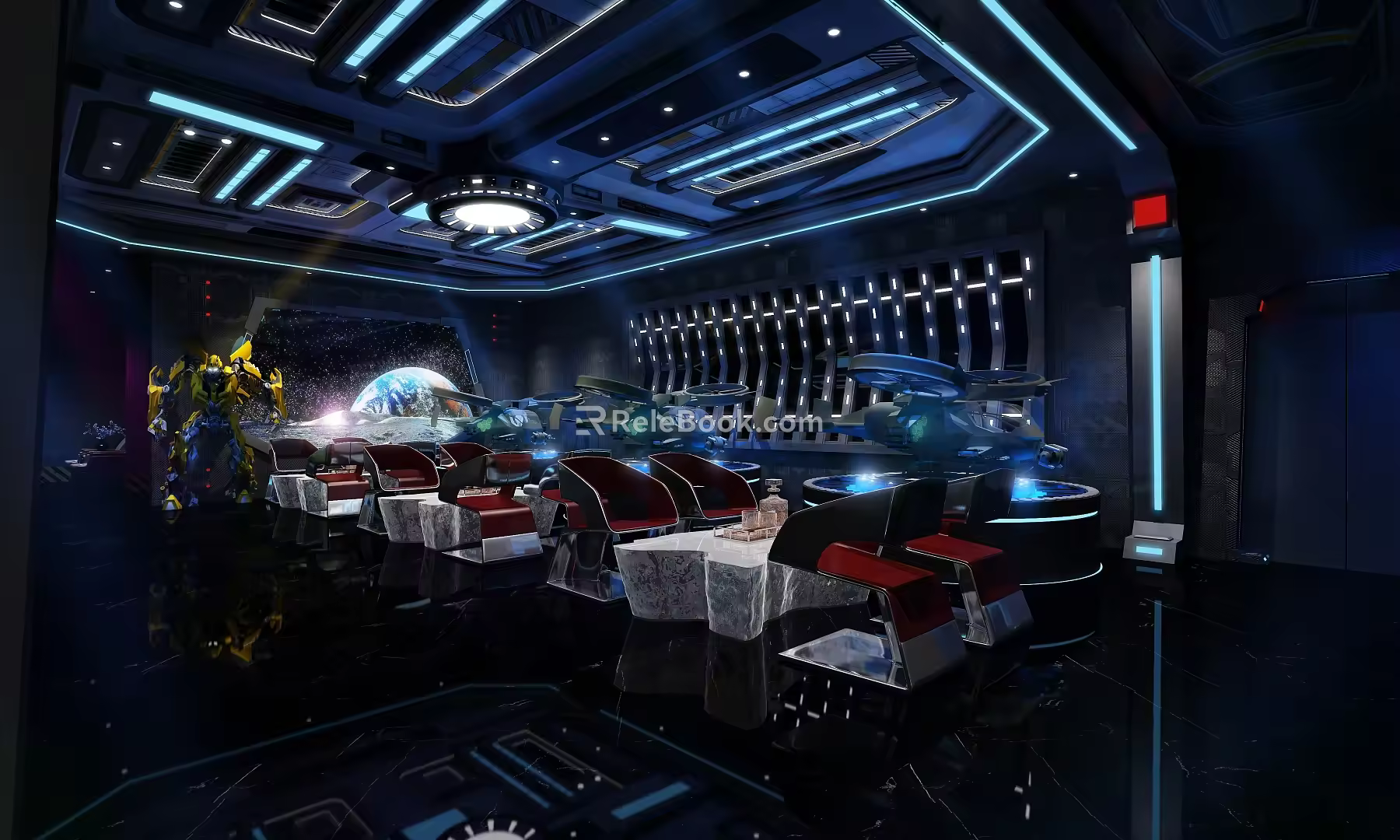 Industrial Wind Bar Reception Hall Space Station Bar Aisle Corridor Spaceship Interior View Space Ship Space Capsule 3d model