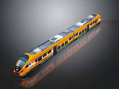 Modern Yellow and White Passenger Train With Streamlined Design Multiple Carriages Window Panels 3d model