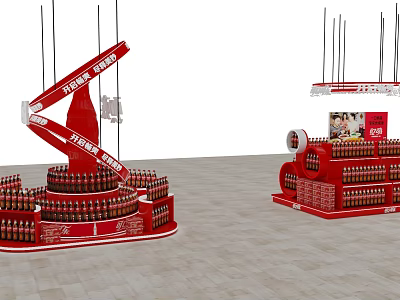 Red Beverage Display Shelves With Multiple Layers Holding Bottles In Store Promotion 3d model