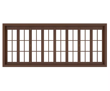 Solid wood glass lattice window 8 folding tempered glass wood color 3d model