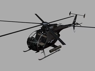 Black Military Helicopter With Transparent Cockpit And Rocket Launchers 3d model