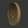 Golden Circular Carved Decorative Object With Traditional Patterns And Central Xi Character