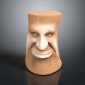 Smiling Animal Head Wooden Sculpture With Detailed Eyes And Textured Surface