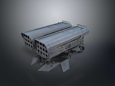 Dual Multi Barrel Mechanical Weapon 3D Model With Support Base Structure 3d model