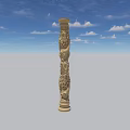 Intricate Stone Carved Column Sculpture With Classical Patterns And Cloudy Sky