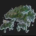 Wall Decor Featuring 3D Island Topography Design Green Mountains And Blue Waters