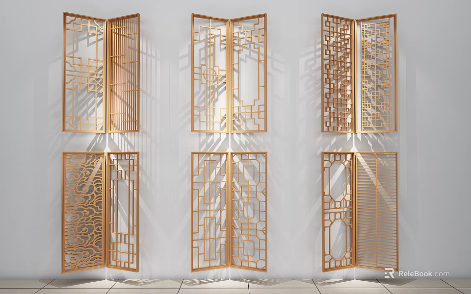 Golden Carved Garden Decor Screens With Various Patterned Designs For Outdoor Use 3d model 