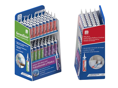 Retail Display Shelves Holding Multi Colored Glue Bottles In Organized Store Setup 3d model