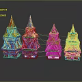 Traditional Chinese Multi Story Pagodas With Symmetrical Design And Colorful Roofs