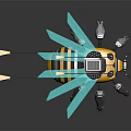 Yellow Black Mechanical Insect With Blue Wings And Robotic Legs