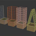 Wooden Garden Fences with Square Planter Bases Various Grid Designs and Triangular Top Structure