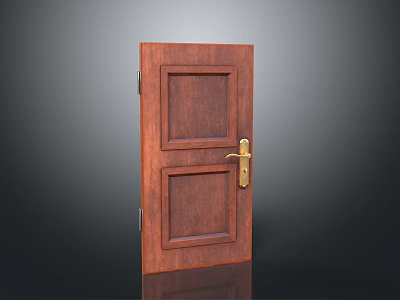 Wooden Entrance Door With Classic Panel Design And Polished Brass Handle 3d model