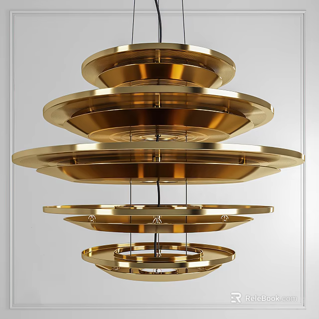 Elegant Golden Multi Tiered Modern Chandelier With Circular Layered Metallic Design 3d model 