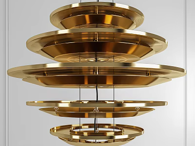 Elegant Golden Multi Tiered Modern Chandelier With Circular Layered Metallic Design 3d model