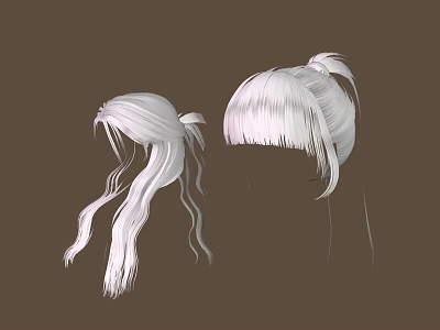 Woman White Hairstyle Design With Two Different Ponytail And Flowing Strands 3d model