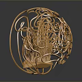Elegant Golden Spherical Lighting Combination With Intricate Metallic Hollow Patterns Design 3d model