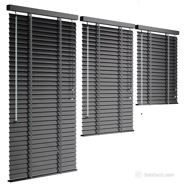 Modern Black Window Blinds For Light Control With Vertical Slats And Various Sizes 3d model