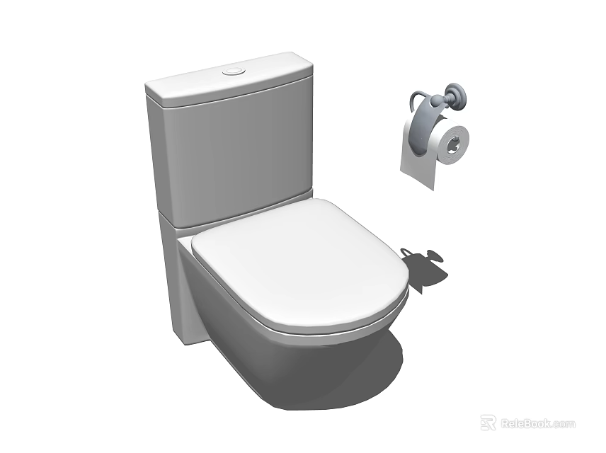 Modern Toilet With Toilet Paper Holder And Roll In Bathroom Setting 3d model 