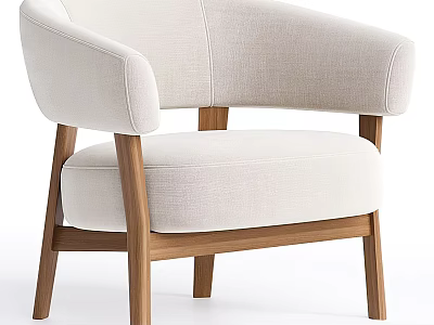 Beige Fabric Upholstered Single Sofa With Wooden Legs Modern Minimalist Design 3d model