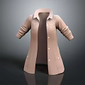 Beige Long Sleeve Coat With Lapel Design Front Buttons And Side Pockets 3d model