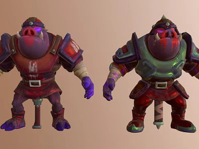 Two Pig Like Creatures In Armor With Red Green Purple Colors And Number 14 Design 3d model