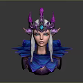 Fantasy Elf Character With White Hair Purple Spiked Headdress Blue Gem And Blue Petal Outfit