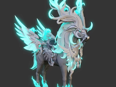 Fantasy Rider Riding Luminous Winged Mythical Beast with Glowing Mane and Ornate Saddle 3d model