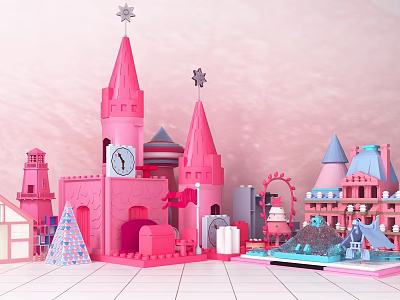 Cartoon Lego Meichen Castle Lighthouse Tree 3d model