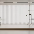 Modern Minimalist Interior With White Vertical Blinds Light Sofa Floor Lamp And Green Plant